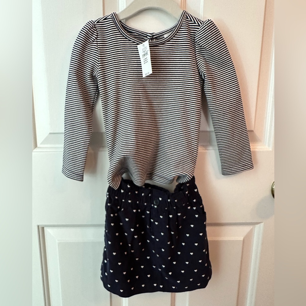 NWT GAP Blue Striped Shirt and Heart Print Corduroy Skirt